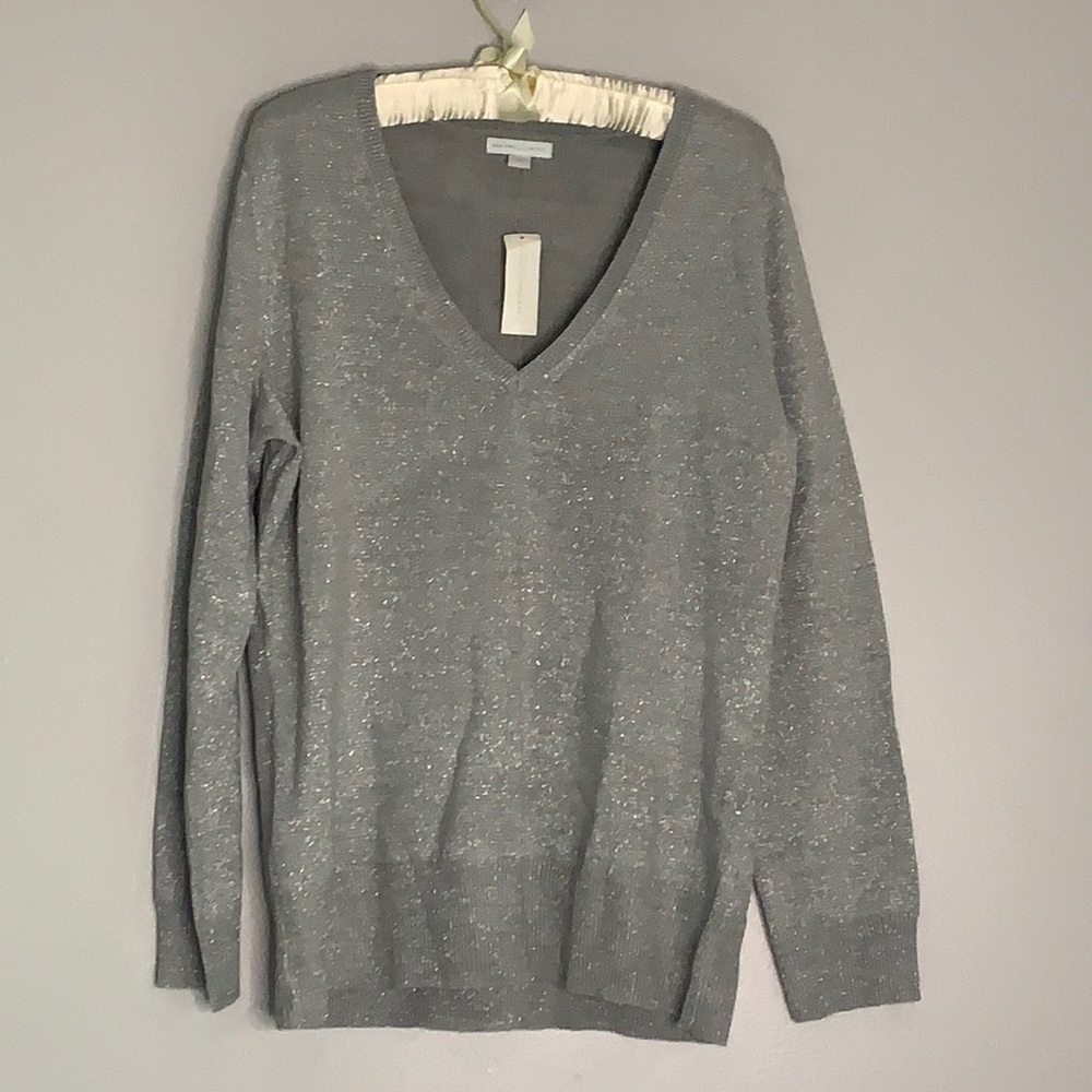 NY & co Silver metallic grey v-neck pullover sweater new with tags women’s XL